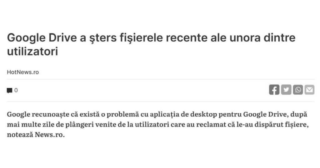 Google Drive a șters fișierele recente ale unora dintre utilizatori